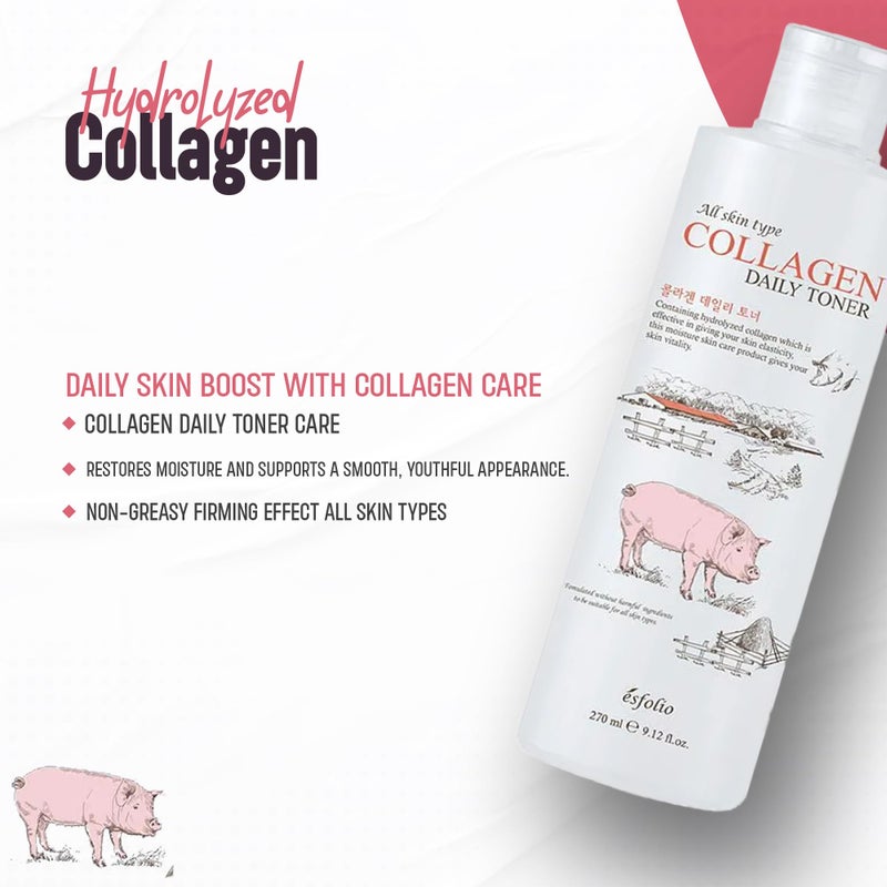 Esfolio Collagen Daily Toner â€“ Hydrating & Firming Facial Toner with Hydrolyzed Collagen, Moisturizing & Soothing Skincare for All Skin Types, Anti-Aging & pH Balancing Korean Beauty (9.12OZ/270ML) - Image 5